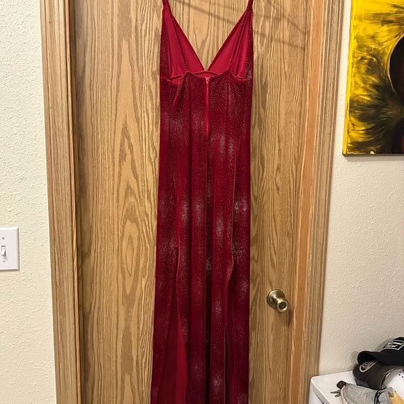 Red Velvet Sparkly Maxi Dress - Picture 3 of 6